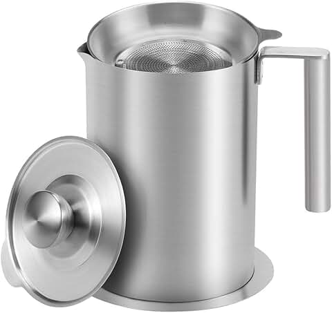 Large Stainless Steel Oil Storage Pot with Lid and Handle