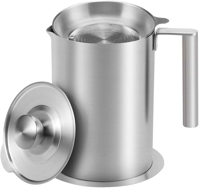 Large Stainless Steel Oil Storage Pot with Lid and Handle