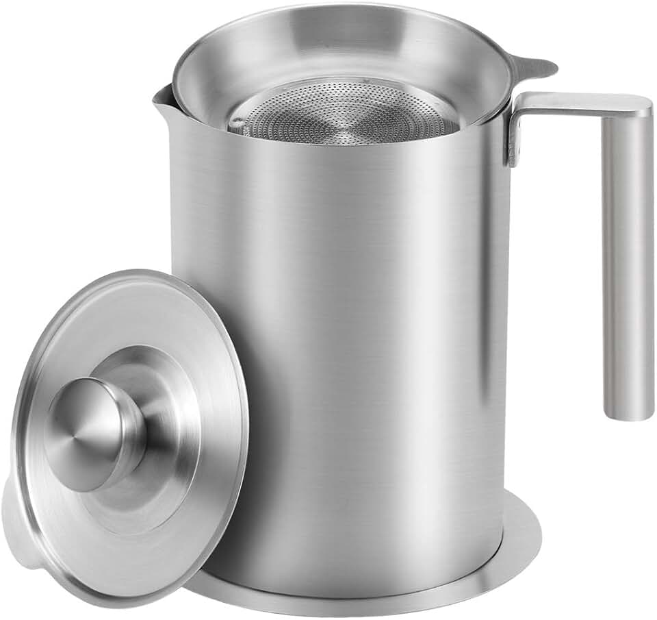 Large Stainless Steel Oil Storage Pot with Lid and Handle