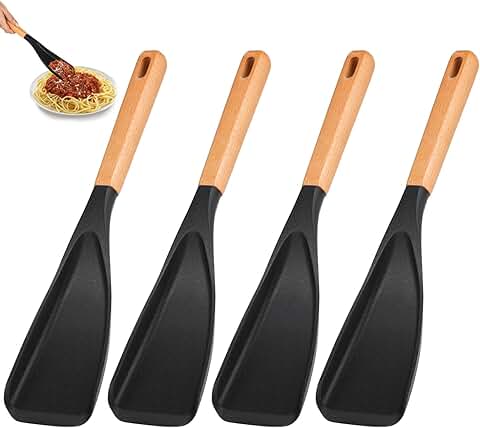 Black silicone cooking spoons, 4-piece set