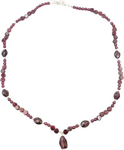 Dark Pink Garnet Necklace with Silver Beads for Healing