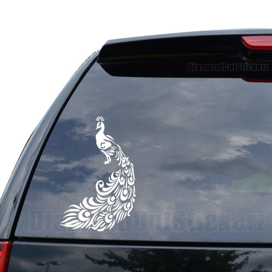 White peafowl bird decal for car and wall, 5 inches tall