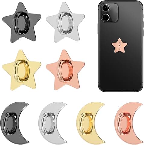 8 Pcs Metal Phone Ring Holders with Stars and Moon Design