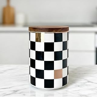 Black and White Checkered Ceramic Kitchen Canister
