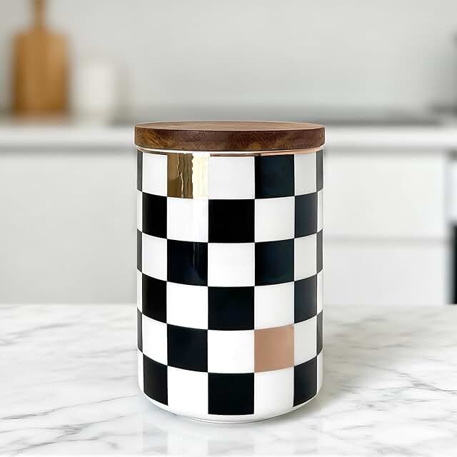 Black and White Checkered Ceramic Kitchen Canister