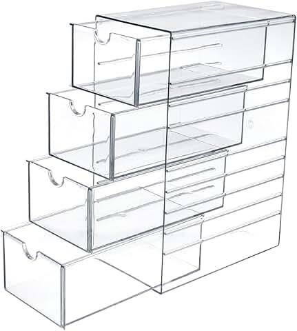 Plastic Drawer Organizer with 4 Pull-Out Drawers