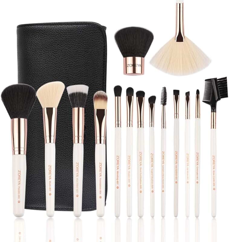 15-Piece Rose Gold Makeup Brush Set with Vegan Leather Bag