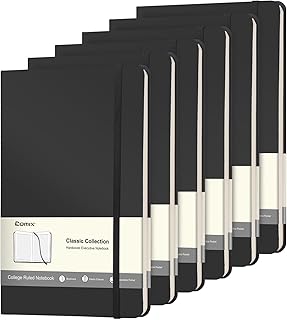 Set of six black hardcover lined notebooks, 240 pages each