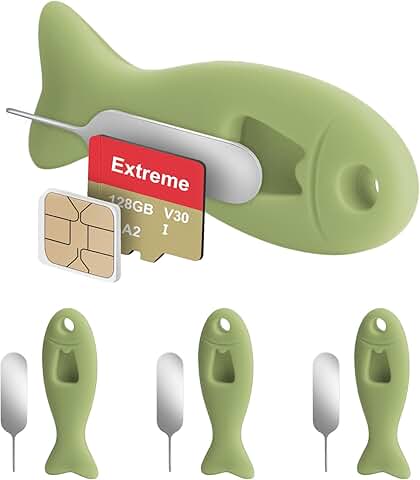 Set of four SIM card removal tools with built-in storage