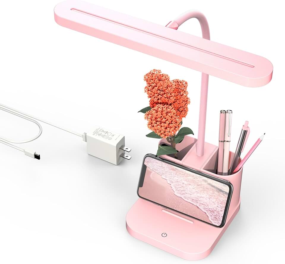 Pink Desk Lamp with Dimmable LED and Flexible Gooseneck
