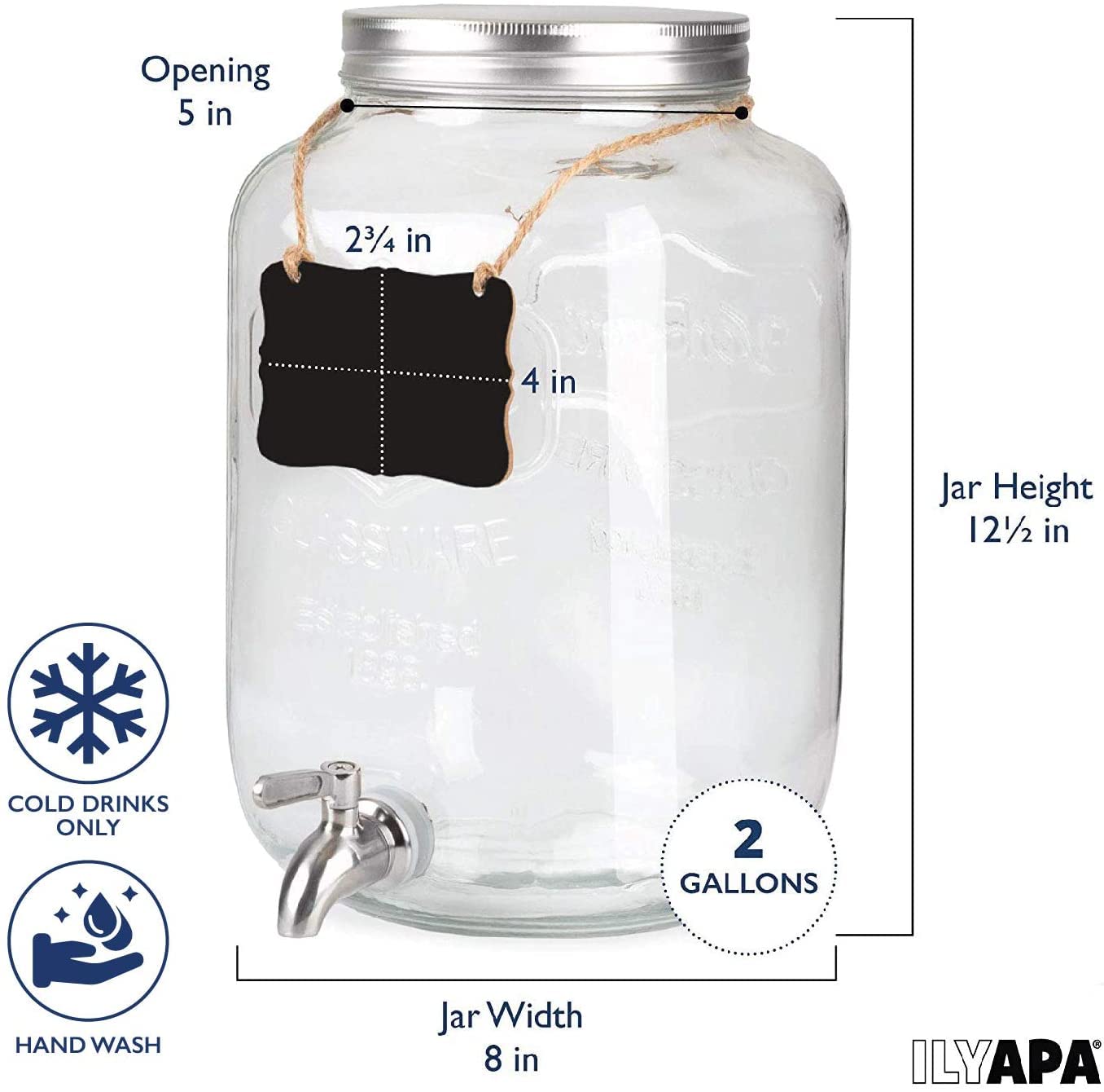 Outdoor Drink Dispenser for Parties with Stainless Steel Spigot, Leak Free Drink Dispenser  2 lon Modern Design Beverage Dispenser for Parties, Weddings, Lemonade, Tea, Cold Water