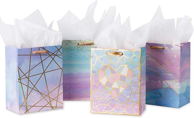 Colorful Marble Pattern Gift Bags, 4 Pack, 7x4x9 inches