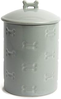Ceramic Pet Treat Jar with Airtight Lid, Grey, 1.4 Qt