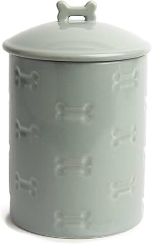Ceramic Pet Treat Jar with Airtight Lid, Grey, 1.4 Qt