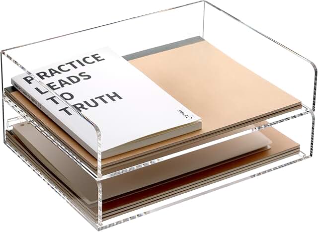 Acrylic Desk Paper Tray Organizer, 2 Pack
