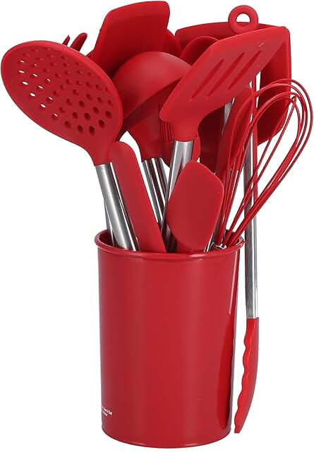 15-Piece Silicone Kitchen Utensil Set with Storage Bucket