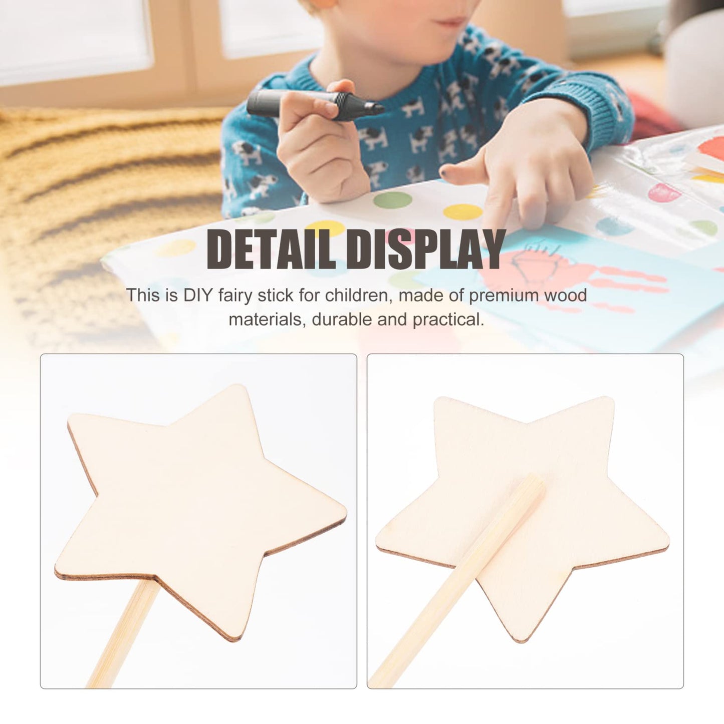 Unfinished Wooden Star Fairy Wand Set - 8 Pieces