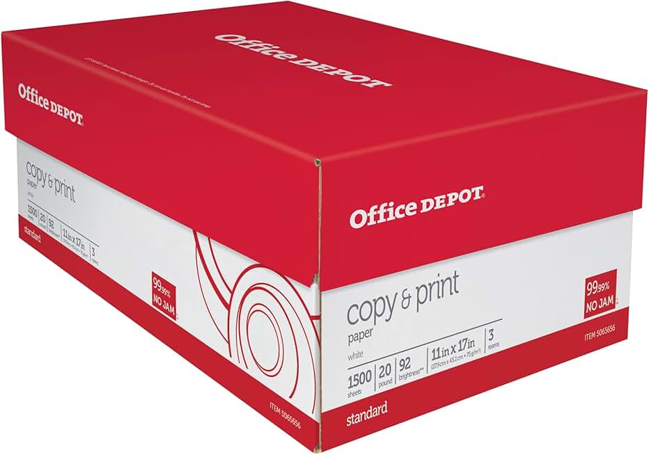 Ledger size copy and print paper, 92 brightness, 20 lb, 1500 sheets