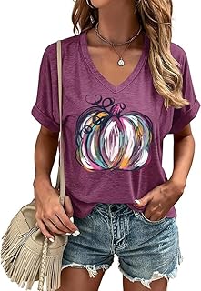 Fall V-Neck T-Shirt with Funny Halloween and Thanksgiving Graphics