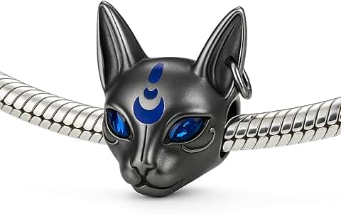 Sterling Silver Egyptian Bastet Cat Charm with Blue CZ Eyes