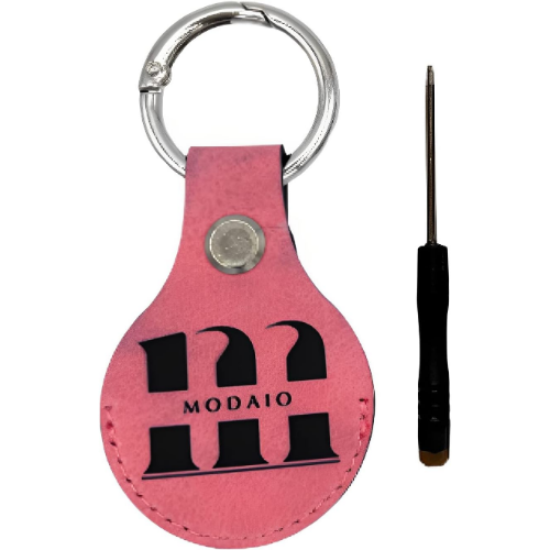 MODAIO - Compatible with Apple Airtags Leather Case Cover with Key Ring and Mini-Ring Opener for Pets, Keys, Luggage, Backpacks [1 Pack] (Pink)