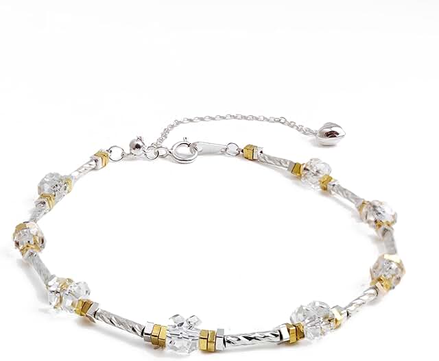 Natural Crystal Beaded Bracelet with Gold and Silver Spacers