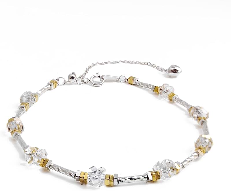 Natural Crystal Beaded Bracelet with Gold and Silver Spacers