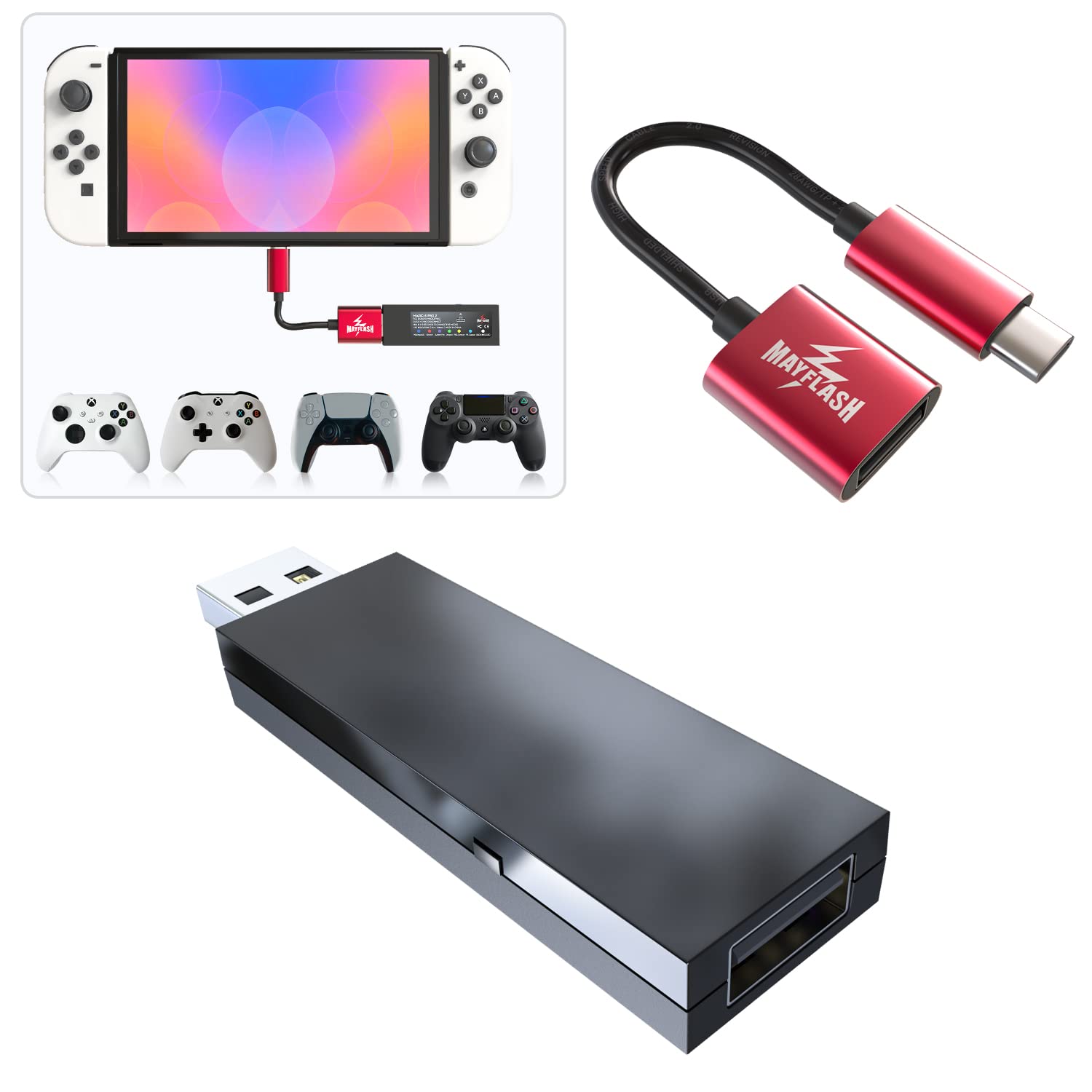 MAYFLASH -S PRO 2 Wireless Bluetooth USB Adapter for PS4, Switch, macOS, Windows, Raspberry Pi, Compatible with Xbox Series X & S Controller, Xbox One Bluetooth, PS5 Controller and More