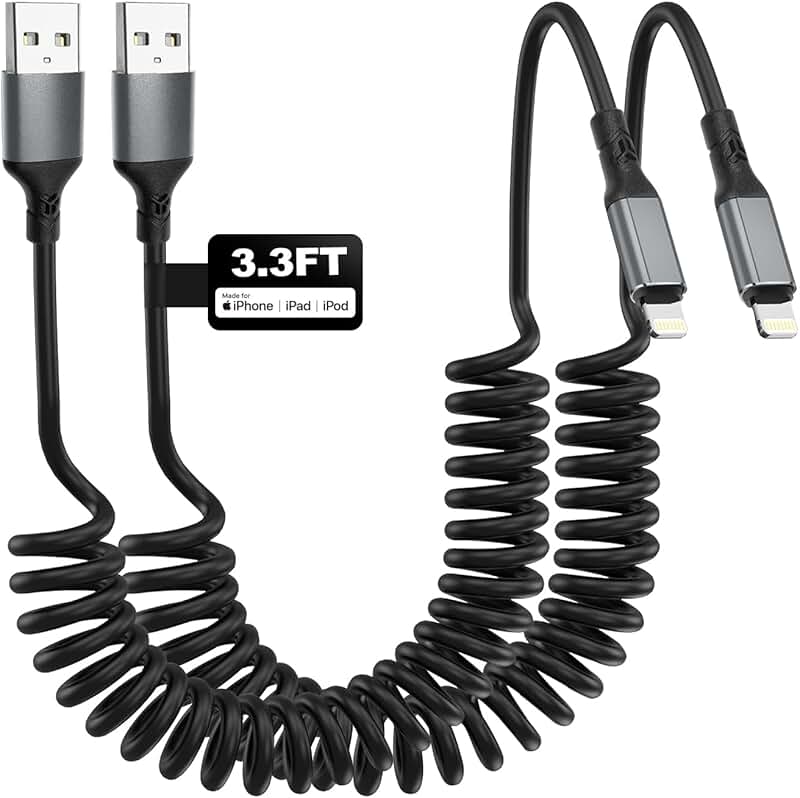 2-Pack Coiled Lightning Cables, 3.3ft, Fast Charging
