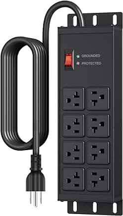 Heavy Duty 20 Amp Surge Protector with 8 Outlets and 10 ft Cord