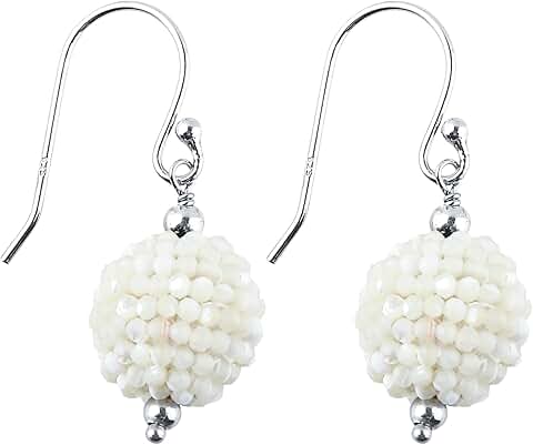 White Moonstone Beaded Crochet Earring Set for Women