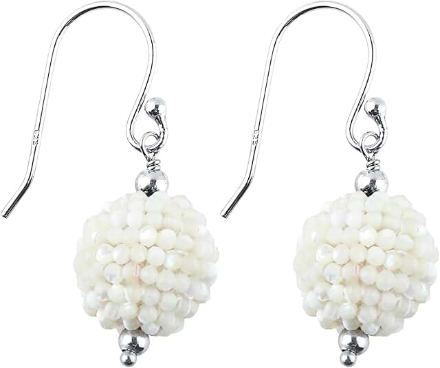 White Moonstone Beaded Crochet Earring Set for Women