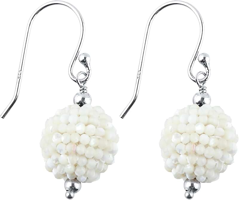 White Moonstone Beaded Crochet Earring Set for Women