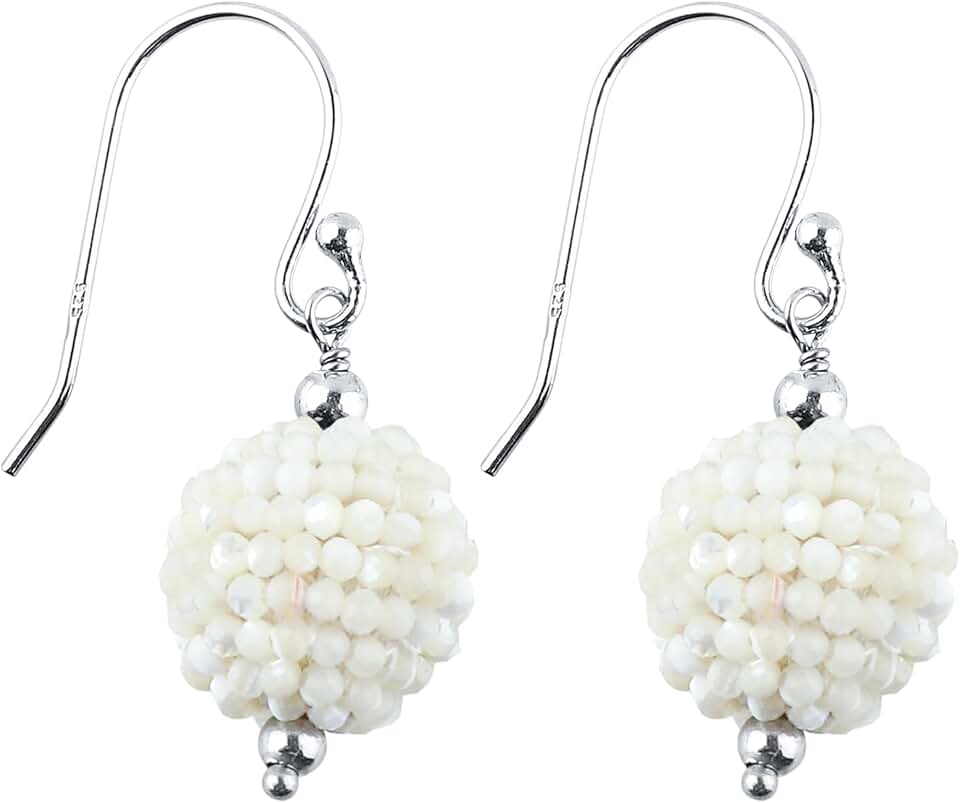 White Moonstone Beaded Crochet Earring Set for Women