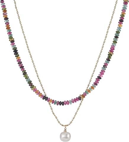 Two Beaded Gemstone Layered Necklace for Women