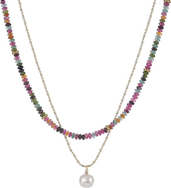 Two Beaded Gemstone Layered Necklace for Women