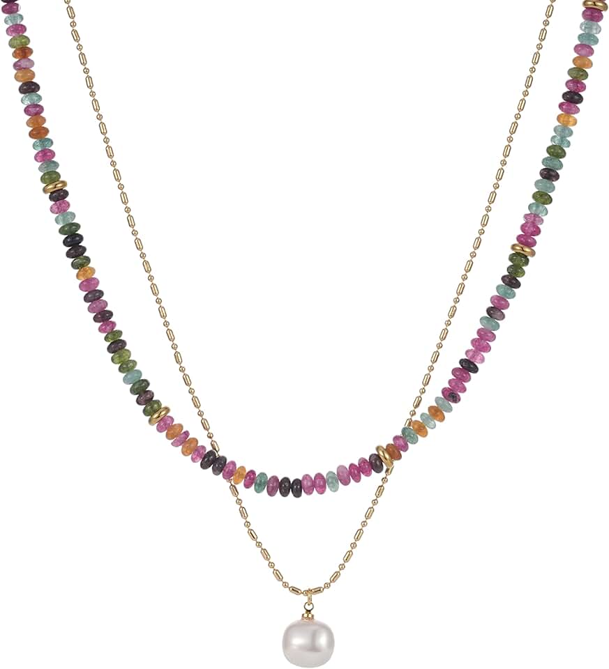 Two Beaded Gemstone Layered Necklace for Women