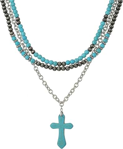 Boho Multi Strand Turquoise Pearl Beads Necklace