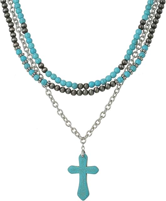 Boho Multi Strand Turquoise Pearl Beads Necklace