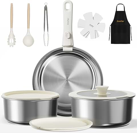 14-piece stainless steel cookware set with removable handles