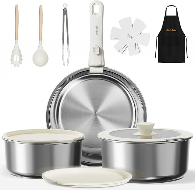 14-piece stainless steel cookware set with removable handles