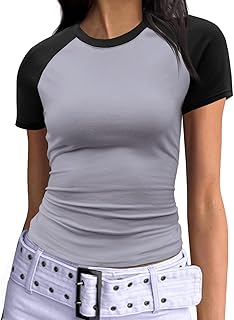 Women's Short Sleeve Color Block Crop Top