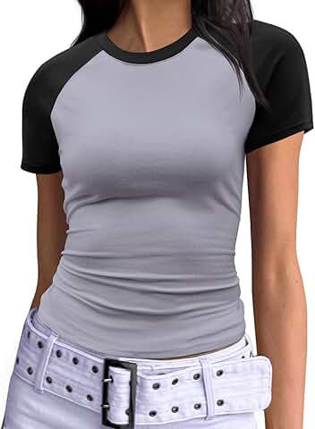 Women's Short Sleeve Color Block Crop Top