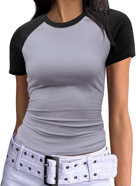 Women's Short Sleeve Color Block Crop Top