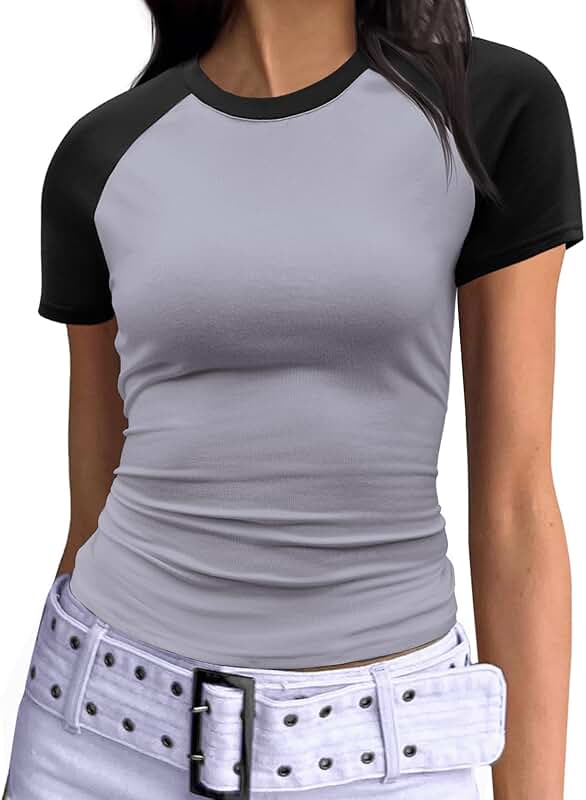 Women's Short Sleeve Color Block Crop Top