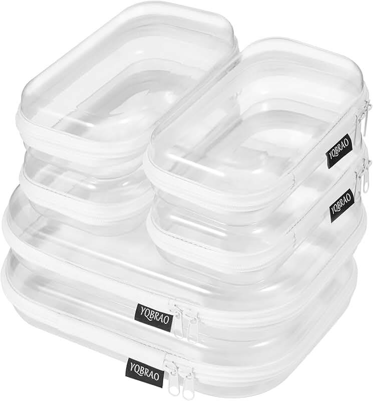 Six Clear Hard Shell Zipper Cases for Travel and Storage