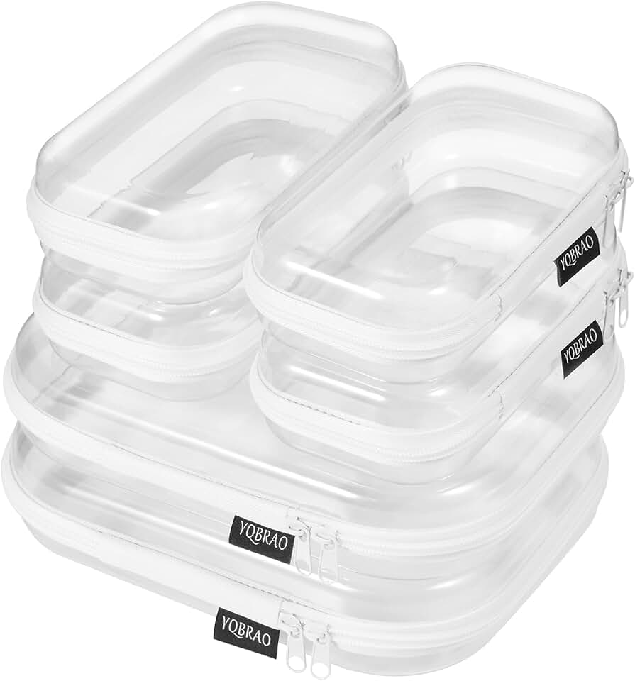Six Clear Hard Shell Zipper Cases for Travel and Storage