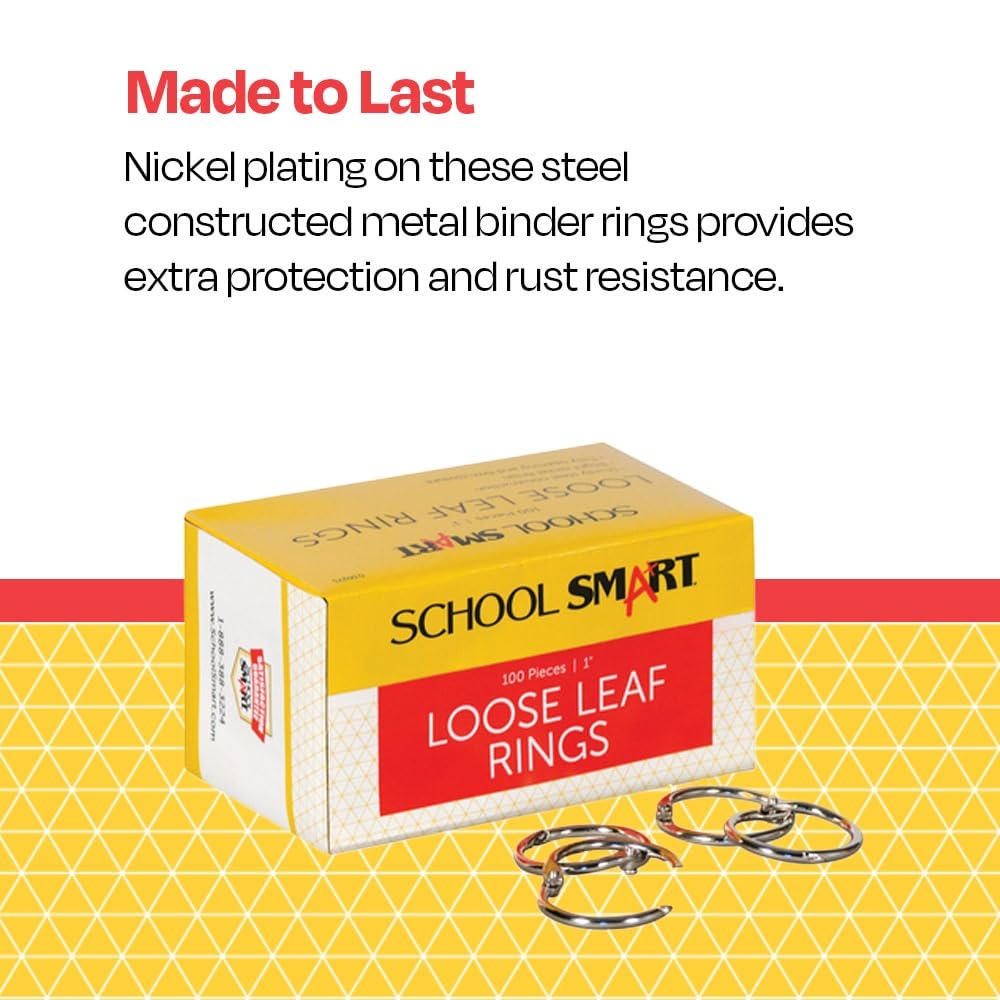 1-Inch Nickel Plated Steel Loose Leaf Rings, Pack of 100