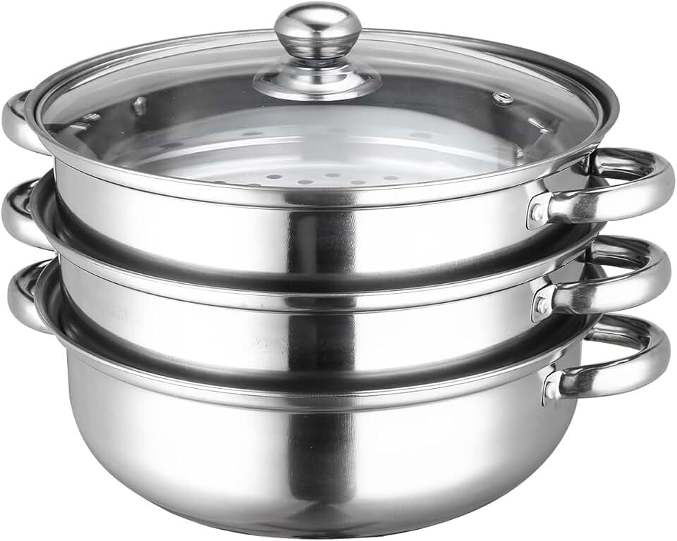 Stainless Steel 3-Tier Steamer with Cover, 27.5 cm