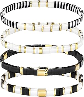 Set of four boho flat beaded stretch bracelets for women